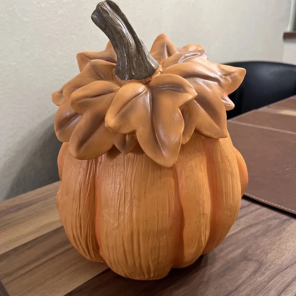 Martha Stewart Ugly Face Anthropomorphic Halloween Pumpkin with Leaves Figurine